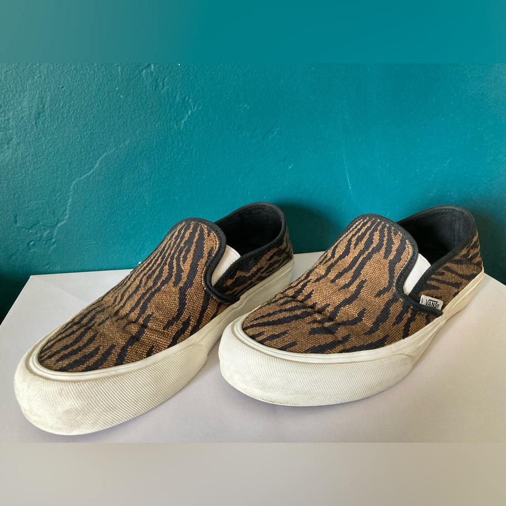 Vans Women's Slip-On Sneakers in Brown Tiger Print